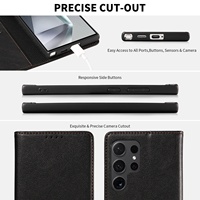 Étui de protection pour téléphone portable S26 Ultra en PU+TPU, design uni, avec support magnétique