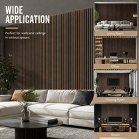 Panneau acoustique à lattes MORLENX en MDF finition grain de bois moka brun, avec dos en feutre absorbant le son, pour salon et salle de réunion