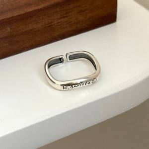 Wenchi S925 Pure Silver Vintage Korean INS Style Open Square Ring <b>Simple</b> Personality for Face Fine Quality Female Accessory - Product Image 2