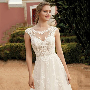 White A-Line Wedding Dress With Embroidered Lace Sweetheart Neckline Empire Waistline For Outdoor Brides - Product Image 1