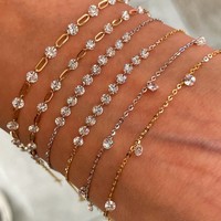 SPJ Trendiges S925 Sterling Silber Zierliches CZ-Station-Armband 18K Vergoldet Feines Minimalistisches Stapelbares Schmuckstück für Damen