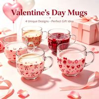 LAKOTTO Tasse en verre imprimée cœur d'amour pour la Saint-Valentin, mugs romantiques pour café et lait, cadeau de mariage pour couple, verrerie personnalisable avec logo
