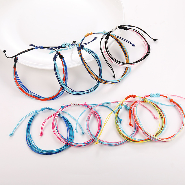 Handmade Bracelets Friendship Wax Strings Adjustable Bohemian Braided Rope Bracelets Colorful Wax Anklets for Women