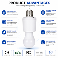 Portalámparas Inteligente E27 con Control Remoto, Función de Temporizador, Sensor de Movimiento PIR, Adaptador de Enchufe de Iluminación Inalámbrico Universal para PC