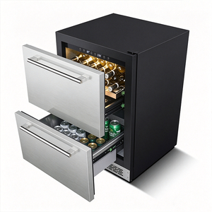 Réfrigérateur de bar à vin et bière noir et durable en acier inoxydable, <span class=keywords><strong>encastrable</strong></span>, 145 L, sans givre, double zone, pour la maison et le bureau, avec tiroirs - Product Image 2
