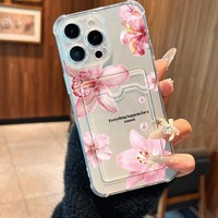 Coques transparentes pour iPhone 16 Pro et iPhone 17 Pro Max avec motifs de fleurs vives, lys roses et inserts décoratifs, compatibles avec iPhone 14