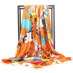 Impression numérique personnalisée Écharpe carrée en satin de 90cm avec motif équestre vintage pour la promotion des femmes - Product Image 1