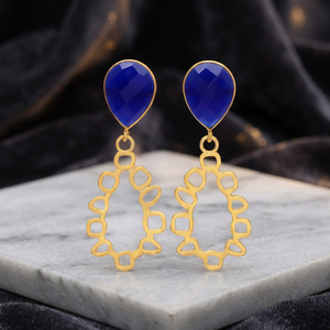 Boucles d'oreilles créoles en laiton faites à la main avec pierres précieuses, plaquées rhodium et zircon, tendance et à la mode - Product Image 2