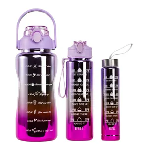 2023 Hotsale Large Capacity 2l Gradient Color 900ml 500ml 3 In 1 Set Gym Motivational Water Bottle