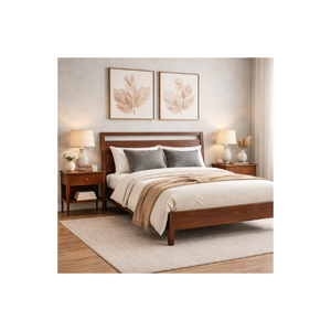 Modern Wooden Platform <b>Bed</b> With Headboard, Mid Century <b>Bed</b> <b>Frame</b> For Bedroom, Minimalist Solid Wood Home Furniture - Product Image 1