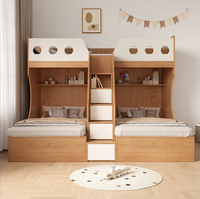 Lit superposé personnalisé en bois massif pour enfants avec armoire et bureau intégrés, et dressing intégré