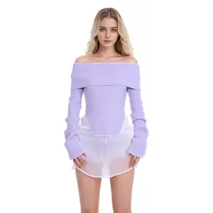 TWOTWINSTYLE Wholesale Sexy Slimming Knitting Sweaters Slash Neck Long Sleeve Off Shoulder Minimalist Women's Sweaters