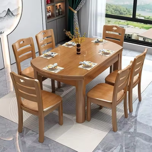 Mesa de Comedor y Sillas Clásicas de Madera Maciza, Juego de Comedor de Madera Duradero con Acabado en Nogal para el Hogar, Cocina y Muebles de Restaurante - Product Image 5