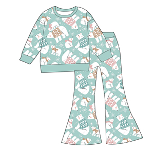 Nuovo Stile Set di Abbigliamento Natalizio Personalizzato per Bambine, Manica Lunga con Pantaloni a Zampa, Completo per Bambini per Uso Quotidiano - Product Image 2