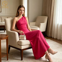 Robe de soirée moulante asymétrique froncée pour femme, longueur genou, sans manches, couleur magenta, personnalisable (logo, couleur, taille), OEM, vente en gros