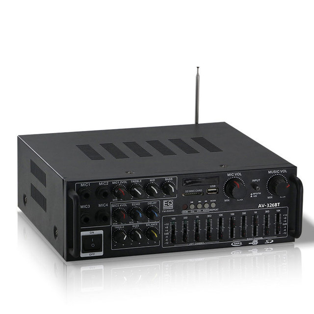 VIRE 326BT Sound Digital Amplifier Independent Control Equalizer 4 Way Mic 2 Channel HIFi FM USB Audio Amp