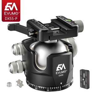 EVUMO DX55-P Cabezal de cámara con montura Arca Ball Head de 55 mm, cabezal de trípode de alta resistencia, montura Arca a Picatinny, liberación por palanca, carga de 40 kg L94 - Product Image 2