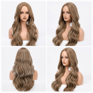 Perruque longue ondulée blonde, naturelle et réaliste, résistante à la chaleur, douce et légère, avec dentelle frontale, bonnet moyen, pour usage quotidien - Product Image 3
