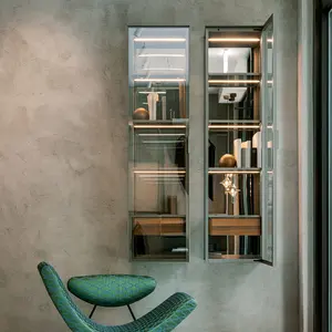 تصميم عصري بسيط إيطالي لغرفة المعيشة زاوية جانبية من الزجاج والألومنيوم تصاميم عرض مع خزانة