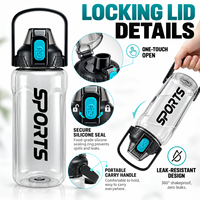Bouteille d'eau de sport personnalisée grande capacité (1600 ml, 2100 ml, 2600 ml) avec paille et couvercle à ouverture rapide, poignée à verrouillage à une touche
