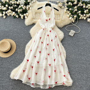 Vestido midi casual ajustado sin mangas con cuello en V y espalda descubierta de <span class=keywords><strong>encaje</strong></span> estampado para mujer 2026 - Product Image 1