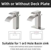 Robinet de salle de bain cascade en acier inoxydable nickel brossé, 1 poignée, moderne, monotrou, plaque de montage, certifié NSF, sans plomb