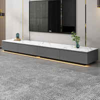 Ensemble Moderne de Meubles de Salon en Bois MDF : Meuble TV Intelligent Effet Marbre et Table Basse avec Tiroir