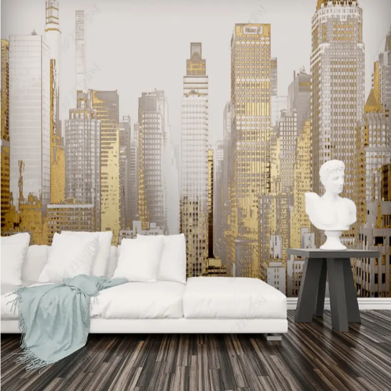 خلفية حائط المدينة مرسومة يدويًا ثلاثية الأبعاد لغرفة المعيشة بتصميم حديث ورق حائط فني للآسرة لوحة جدارية مزخرفة عالية الجودة
