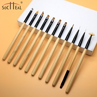 Ensemble de 11 pinceaux à ongles en gel durables en bois, marque privée personnalisée, haute qualité, nylon importé, outils de manucure, dessin d'ongles