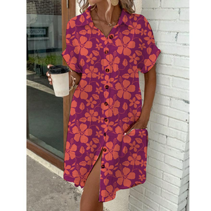 Personalizado Estilo <span class=keywords><strong>Hawaiano</strong></span> Tropical Floral impreso rayón Turn Down Collar manga caída camisa <span class=keywords><strong>vestido</strong></span> con bolsillos laterales <span class=keywords><strong>vestido</strong></span> de <span class=keywords><strong>mujer</strong></span> - Product Image 4