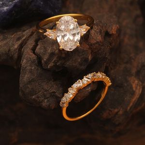 Fine S925 Anel De Prata Conjunto 4,5 Karat Em Forma De Ovo Moissanite Combinação De Anel De Duas Peças Categoria do Produto Moissanite Jóias - Product Image 2