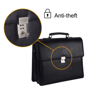 Bolsa de mensajero de cuero Vegano para hombre con logotipo personalizado de fábrica, maletín negro para oficina de negocios, abogado, estudiante, maletín con cerradura para ordenador portátil - Product Image 4