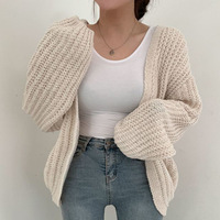 Cardigan ample en tricot pour femme, manches longues lanternes, ouvert sur le devant, collection automne-hiver