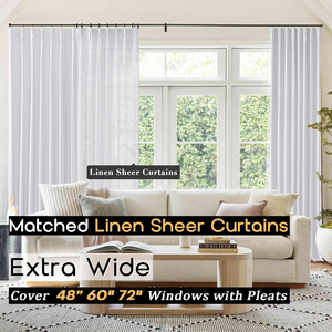 <span class=keywords><strong>Rideaux</strong></span> occultants <span class=keywords><strong>en</strong></span> <span class=keywords><strong>lin</strong></span> texturé plissé <span class=keywords><strong>blanc</strong></span>, avec pincement, porte coulissante <span class=keywords><strong>en</strong></span> verre, ensemble de 2 panneaux pour le salon, stock complet de 100% - Product Image 4