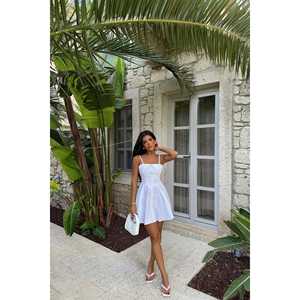 Vestido Mini Floral Blanco con Tirantes, Cuello Cuadrado, Forro, Modesto, para Fiesta, Formal, Dulce, Graduación, Invierno, Otoño, Primavera, Talla XS - Product Image 4