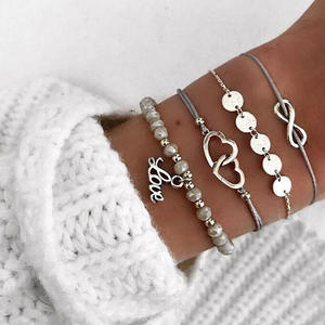 Conjunto de Pulseras de Moda con Dijes, Imitación de Perlas, Plata Tibetana, Corazón de Amor, Infinito, Regalo para Mujer 2024 - Product Image 1