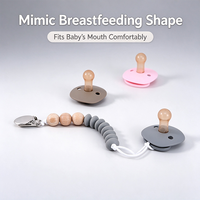 Ensemble de sucettes personnalisées pour bébé, ressemblant à un sein, avec chaîne de sucette en acier inoxydable, perles en bois et silicone, attache-sucette, pour apaiser et soulager les gencives, OEM