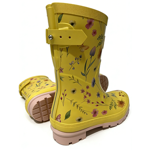 <span class=keywords><strong>Botas</strong></span> <span class=keywords><strong>de</strong></span> <span class=keywords><strong>Lluvia</strong></span> con Estampado Floral para Mujer, Impermeables, Antideslizantes, a Media Pantorrilla, Color Amarillo Moderno, Superficie Lisa - Product Image 2