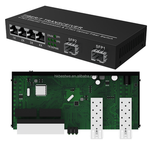 Convertidor de Medios de Fibra Óptica a Ethernet Gigabit, Transceptor de 2 Puertos SFP a 4 RJ45, Modo Único - Product Image 1