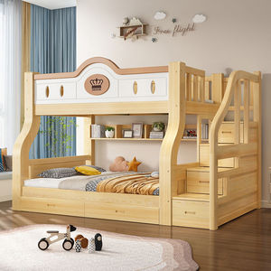 Lits blancs modernes en bois massif pour enfants Lit en bois pour enfants avec toboggan Maison solide en bois personnalisée Lits pour enfants Cadre - Product Image 1