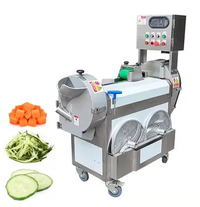 Mesin pencacah sayur komersial, mesin pemotong sayuran buah tomat daun akar kepala ganda pemotong pencacah