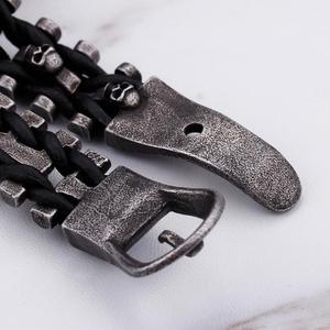 KALEN Charm Mens Skull Jewelry bracciale intrecciato <span class=keywords><strong>in</strong></span> corda di cuoio braccialetti Punk opachi neri fatti a mano <span class=keywords><strong>in</strong></span> acciaio inossidabile per uomo - Product Image 5