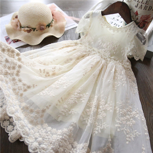 Robe pour filles, robes pour enfants, robe en maille décontractée avec dentelle brodée, robe de princesse pour bébé fille, robe d'été sans manches, vêtements pour enfants - Product Image 1