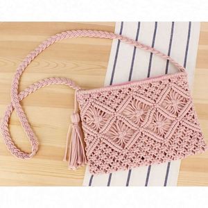 Sac de plage en paille tressé vintage avec poignée et pompon, en corde de coton, pour l'été, les vacances et les voyages, sac bandoulière portable avec panneau solaire USB - Product Image 2