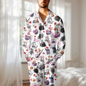 Conjunto de pijama de oficina de satén inspirado en Michael <span class=keywords><strong>Scott</strong></span>, ropa de descanso divertida para fanáticos de programas de televisión, ropa de dormir suave, patrón de animales, amigos, Verano - Product Image 4