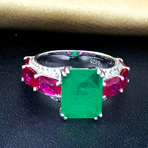 Bagues en Zircon cubique de haute qualité en argent Sterling 925, bagues en pierre verte émeraude - Product Image 4