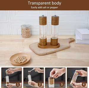 Ensemble de moulins à sel et à poivre en acrylique de qualité supérieure, moulins à sel et à poivre manuels - Salières en bois avec noyau en céramique réglable - Product Image 6