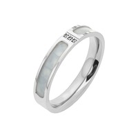 Bague en acier titane hypoallergénique anti-ternissement à longue tenue de couleur avec 3 zircons et coquille blanche, élégant bijou de doigt pour couple