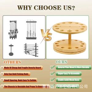 Wooden Fishing Rod Rack 2 Tier 360 Degree <b>Rotation</b> Storage <b>Display</b> <b>Stand</b> for Outdoor Fishing Gear Organization - Product Image 4