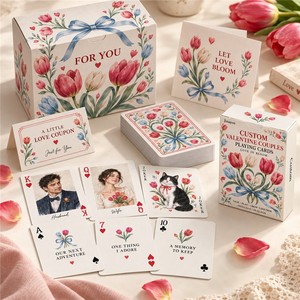 Custom <strong>Valentine</strong> Couples Playing <strong>Cards</strong> Tulip Watercolor Portraits Romantic Conversation Prompts Personalized Wedding Favor Box - Product Image 4